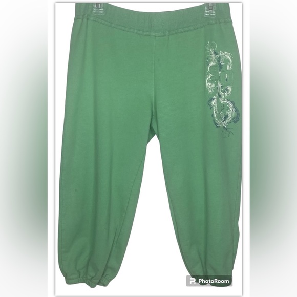 Mike’s Women’s Capri Sweatpants M Green White Paisley w/90 On Leg No Drawstring - Picture 1 of 10